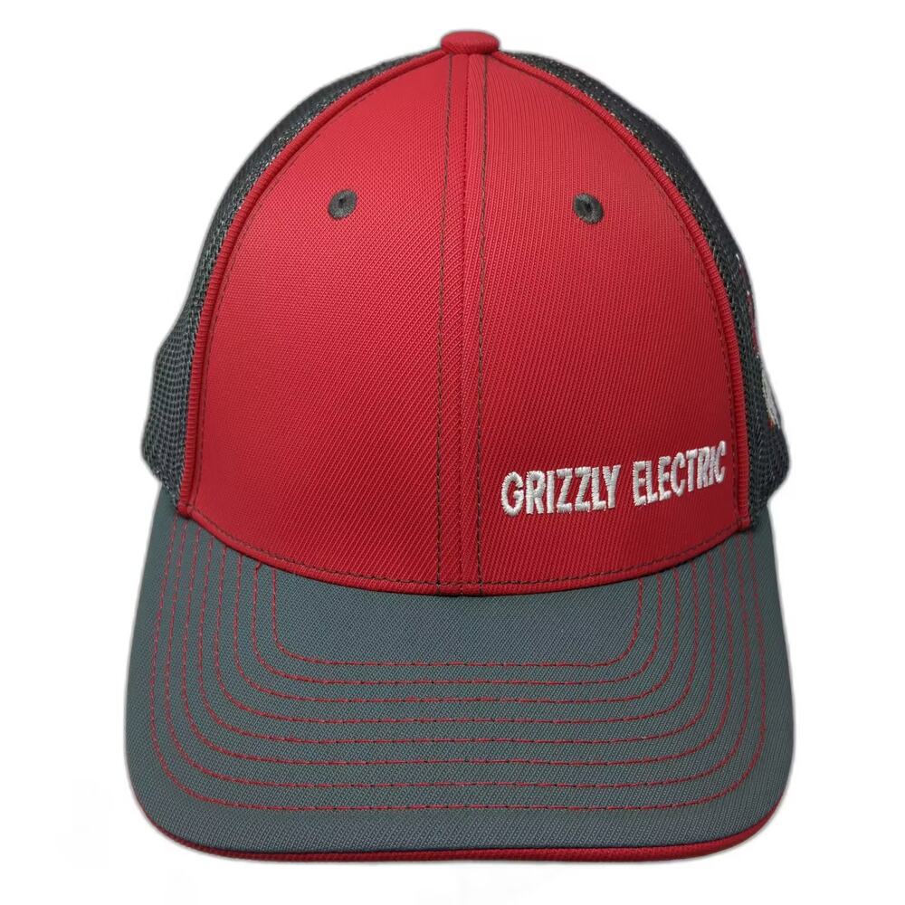 Pacific Headwear Baseball Cap Red Gray XL Grizzly Electric Mesh Hat Embroidered